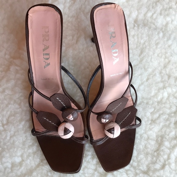 Prada Shoes - Prada brown heeled slide sandals